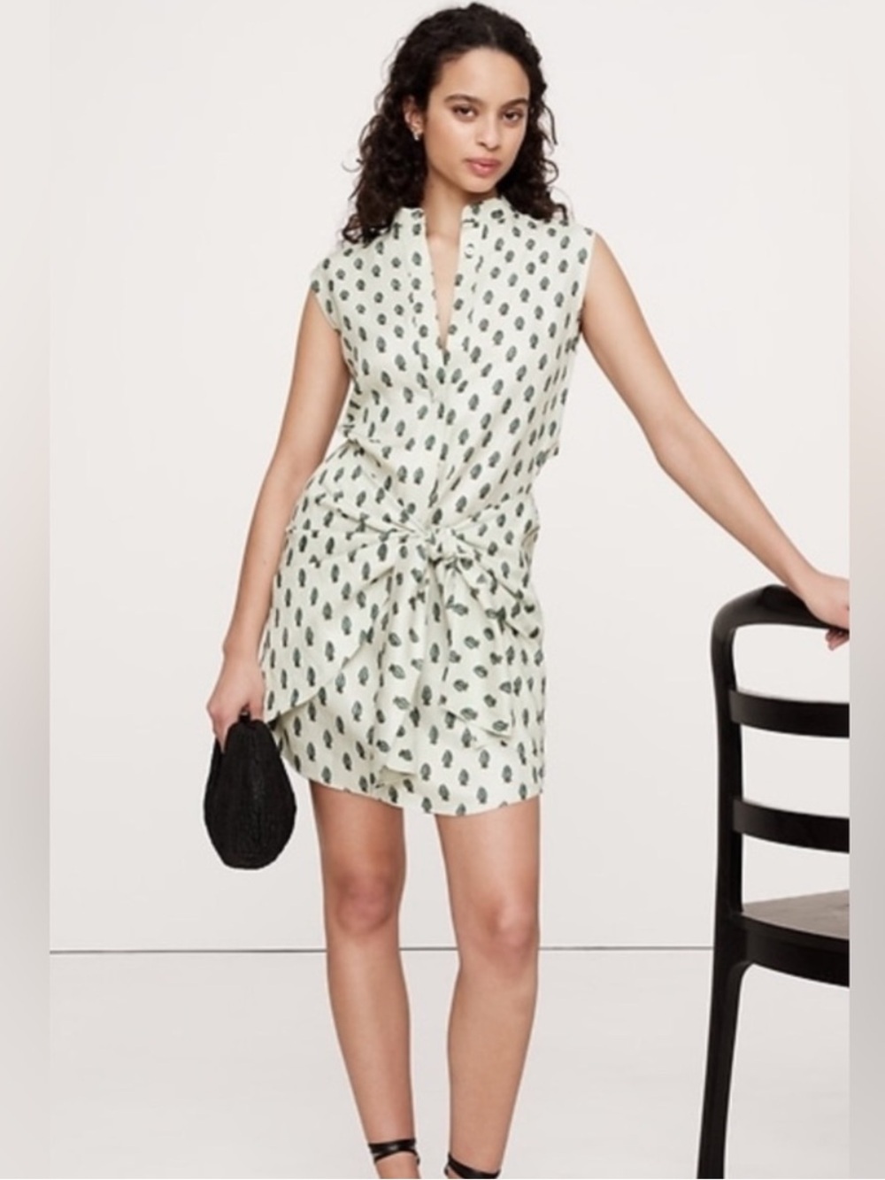 NWT! BANANA REPUBLIC PAISLEY VISCOSE-LINEN TWISTED SHIRT DRESS - LARGE TALL